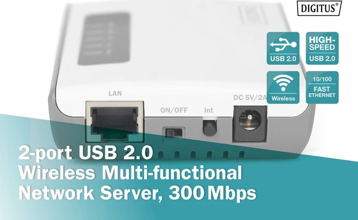 Digitus Wireless Multifunction Network Server, Geräte-Server, USB 2.0