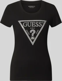 Guess Logo-Dreieck T-Shirt kurzarm schwarz (Damen)