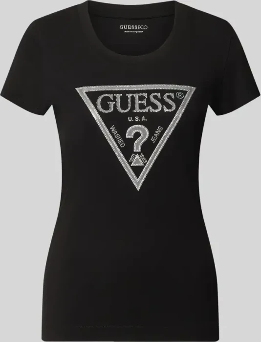 Guess Logo-Dreieck T-Shirt kurzarm schwarz (Damen)