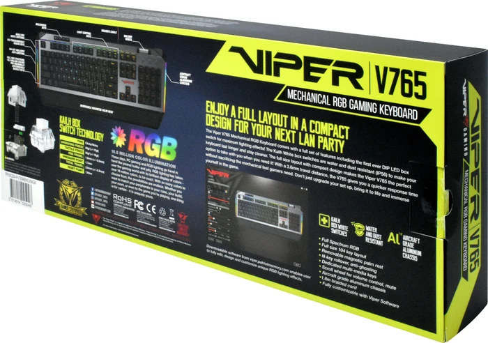 Patriot Viper V765 Mechanical RGB Keyboard, Kailh Box WHITE, US