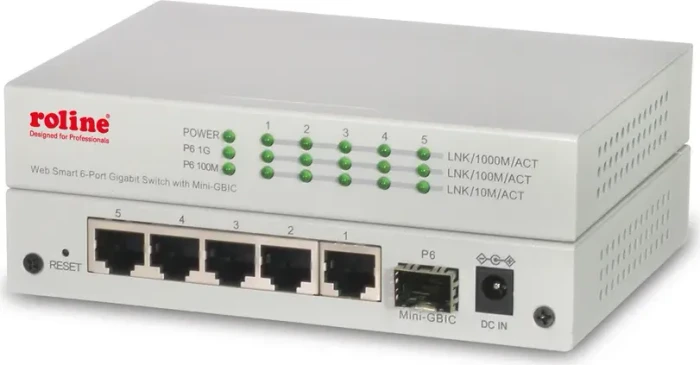 Roline Desktop Gigabit Smart Switch, 5x RJ-45, 1x SFP, 85W PoE+