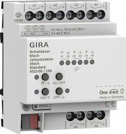 Gira KNX Schalt-/Jalousieaktor Standard 6-fach/3-fach, 16A, 4TE REG, Schaltaktor (5023 00)