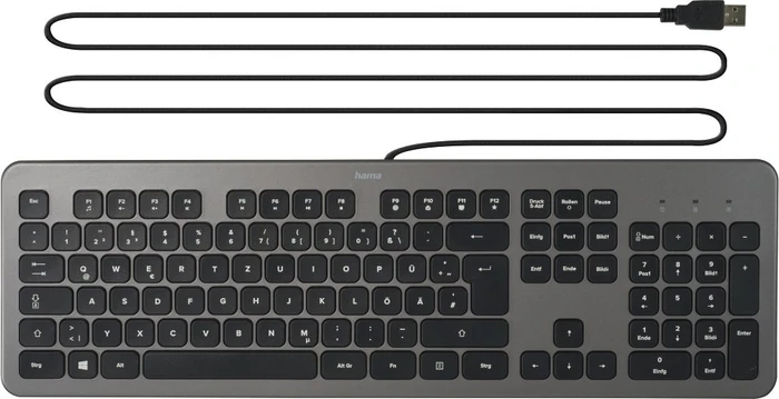 Hama KC-700 Slim-Design Tastatur, anthrazit/schwarz, USB, DE