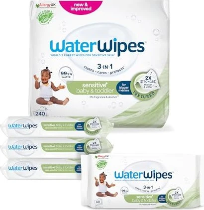 WaterWipes Feuchttücher, 240 Stück (4x 60 Stück) (verschiedene Ausführungen)