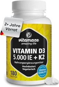 Vitamaze Vitamin D3 5.000 IE + K2 100µg hochdosiert Tabletten, 180 Stück