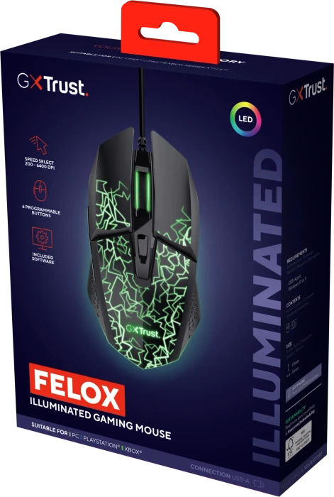 Trust Gaming GXT 113 Felox Gaming Mouse schwarz/transparent, USB