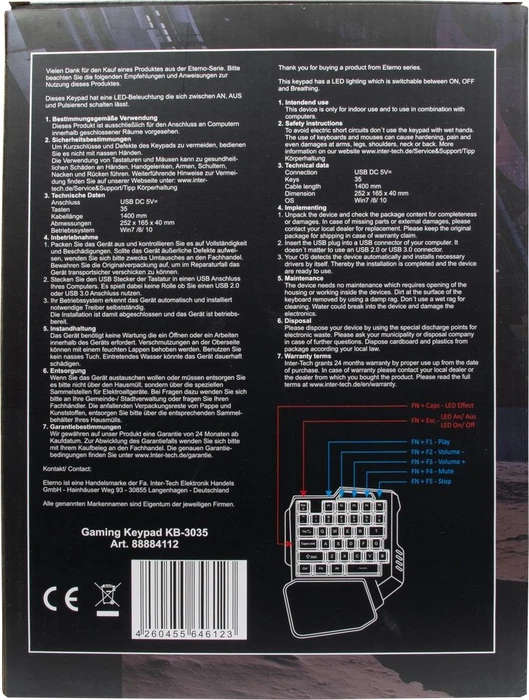 Inter-Tech Eterno KB-3035 RGB Gaming Keypad, schwarz, USB-A