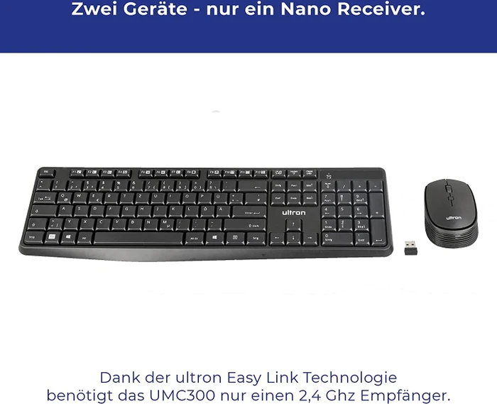 Ultron UMC-300 Kabelloses Tastatur-Maus Office Set schwarz, USB, DE