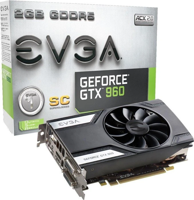 EVGA GeForce GTX 960 Superclocked, 2GB GDDR5, 2x DVI, HDMI, DP