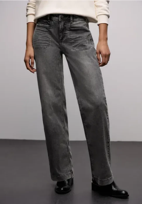Street One Wide Leg Jeans mid grey washed (Damen)