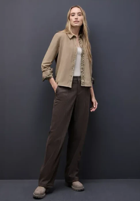 Street One Cordbluse mit Tapedetails Hemd langarm flowing beige (Damen)