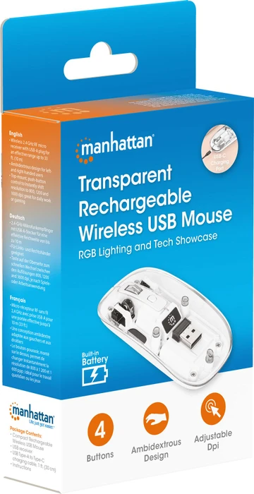 Manhattan Transparent Rechargeable Wireless Mouse, transparent/weiß, USB
