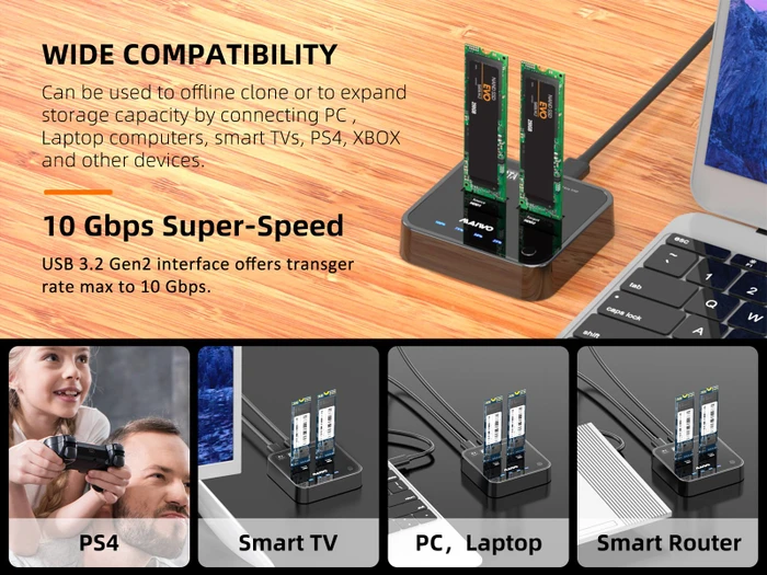 MAIWO M.2 SATA Dockingstation mit Klon-Funktion, USB-C 3.1 (verschiedene Markenbezeichnungen)
