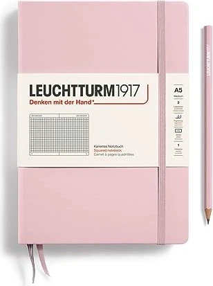 Leuchtturm1917 Medium Notizbuch, A5, kariert, Hardcover, puder, 126 Blatt