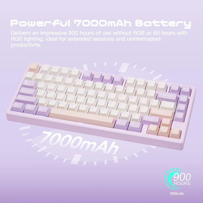 Wobkey Rainy 75 Pro, violett, LEDs RGB, Kailh Cocoa, USB/Bluetooth, US