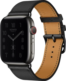 Apple Watch Hermès Series 6 (GPS + Cellular) 44mm Edelstahl Space schwarz mit Single Tour Swift Lederarmband schwarz