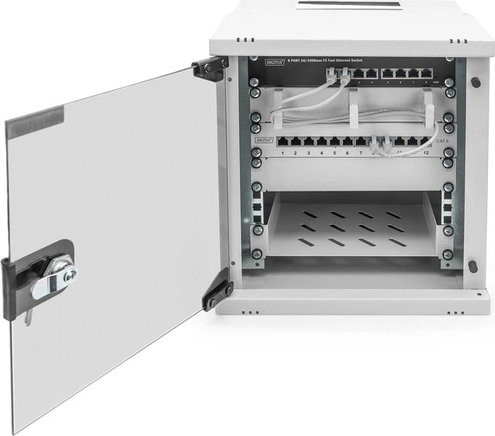 Digitus Professional SoHo Pro Line 10" Wandgehäuse 6HE, unmontiert, Sicherheitsglastür, IP20, RAL 7035, 300mm tief