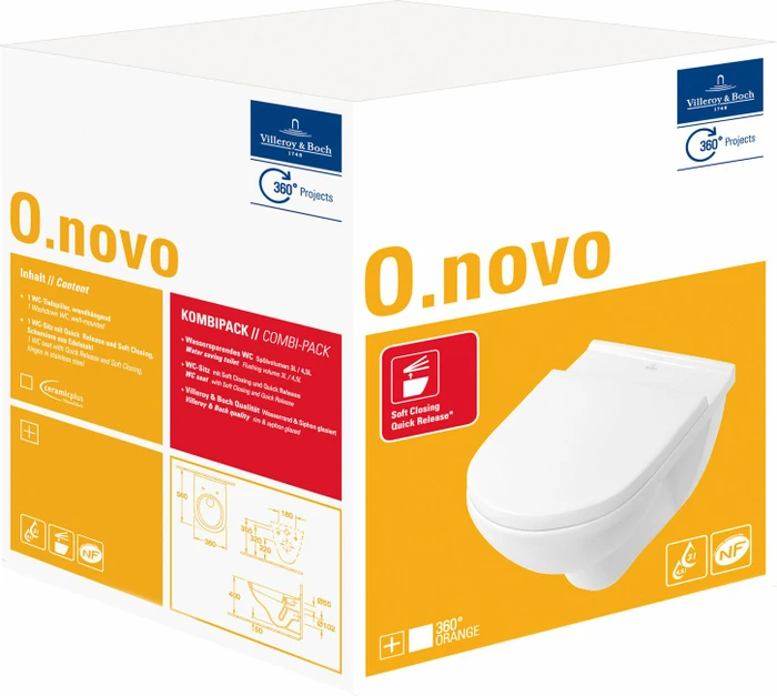 Villeroy & Boch O.novo Wand-Tiefspülklosett Combi-Pack mit WC-Sitz