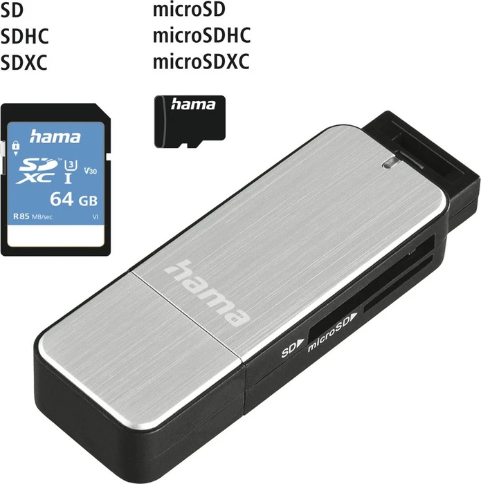 Hama Dual-Slot-Cardreader silber, USB-A 3.0 [Stecker]