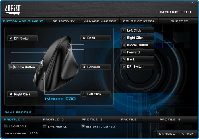 Adesso iMouse E30 Wireless Vertical Programmable Mouse schwarz, USB