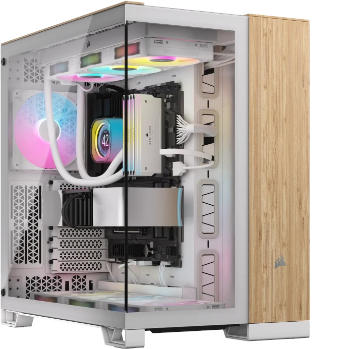 Corsair 6500X, weiß/Bambus, Glasfenster
