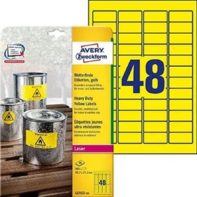 Avery-Zweckform Folienetiketten, 45.7x21.2mm, wetterfest, gelb, 20 Blatt (960 Etiketten)