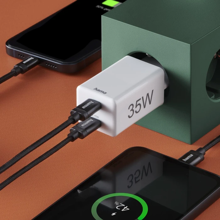Hama Schnellladegerät 2x USB-C PD/Qualcomm Mini-Ladegerät 35W weiß