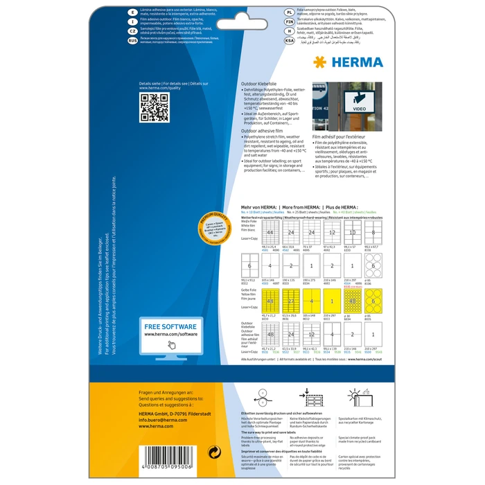 Herma Etiketten Outdoor, A4, wetterfest, weiß, matt, 10 Blatt (10 Etiketten)