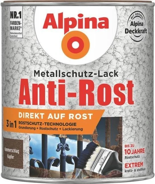 Alpina Farben Metallschutz-Lack Hammerschlag außen kupfer, 750ml