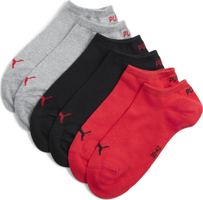 Puma Sneaker Socken schwarz/rot, 3 Paare