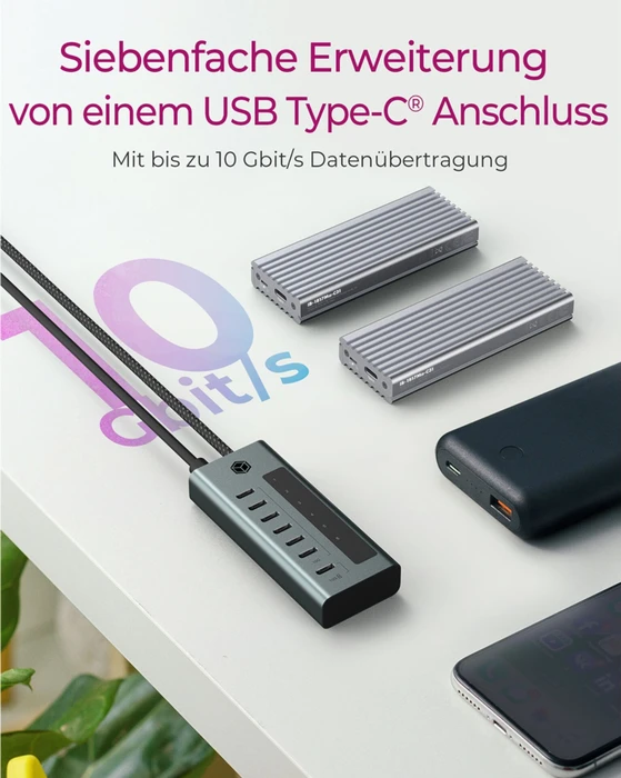 RaidSonic Icy Box IB-HUB1457-C31 USB-Hub grau, 7x USB-C 3.1, USB-C 3.1 [Stecker]