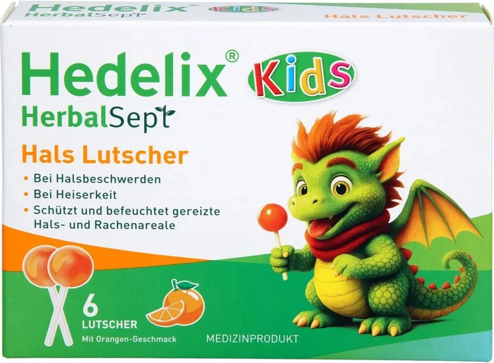 Dr. Theiss Hedelix HerbalSept Hals Lutscher Kids Orange, 6 Stück