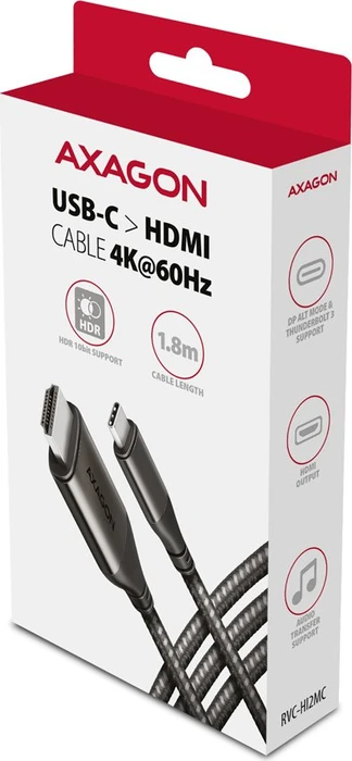 Axagon HDMI Adapterkabel, USB-C [Stecker] auf HDMI 2.1 [Stecker] 4K60Hz, Adapterkabel, 1.8m