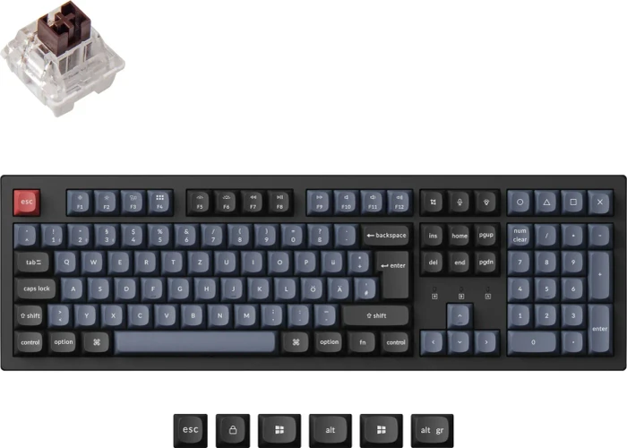 Keychron K10 Pro, PBT, schwarz/blaugrau, LEDs RGB, Keychron K Pro BROWN, USB/Bluetooth, DE