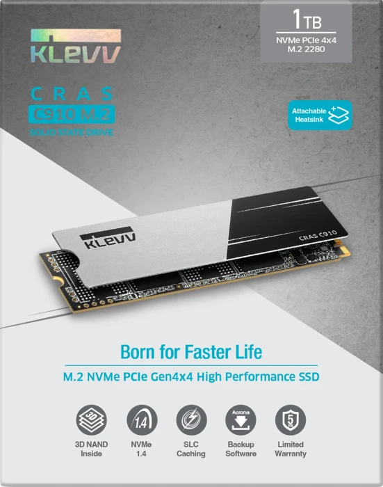 Klevv Cras C910 1TB, M.2 2280 / M-Key / PCIe 4.0 x4, Kühlkörper
