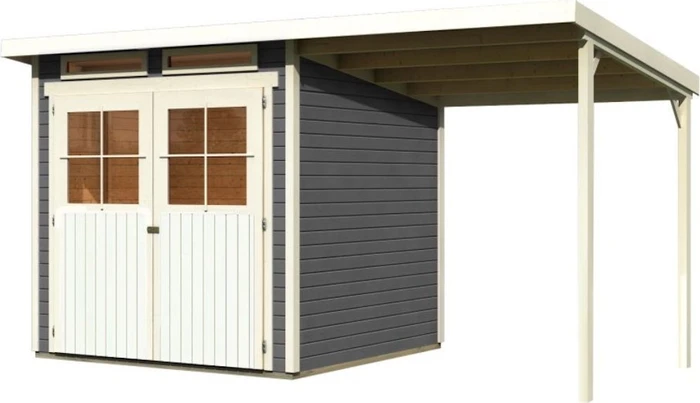 Karibu Glücksburg 3 Gartenhaus inkl. Anbau 1.9m terragrau