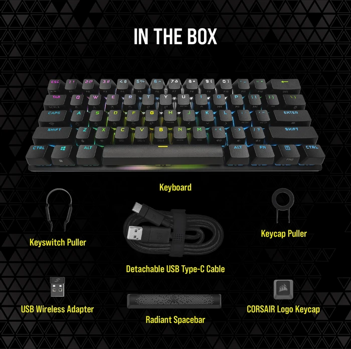 Corsair Gaming K70 PRO MINI Wireless, MX SPEED RGB Silver, USB/Bluetooth, US