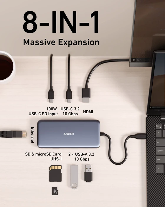 Anker 555 8-in-1 USB-C Hub, USB-C 3.1 [Stecker]