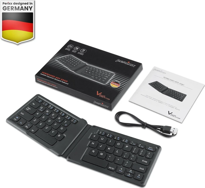 Perixx Periboard-805 ERGO faltbare-Tastatur, schwarz, Bluetooth, US