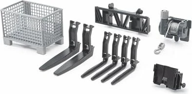 Bruder Profi-Serie Gitterpalette, Seilwinde und Frontladergabeln