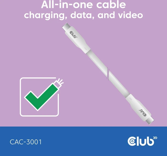 Club 3D USB4 Kabel, 20Gb/s, 240W PD EPR, USB-C Stecker auf USB-C Stecker, 2m, weiß
