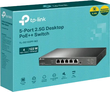 TP-Link TL-SG105PP-M2 Desktop 2.5G Managed Switch, 5x RJ-45, 123W PoE++