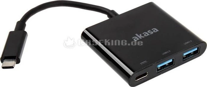Akasa Type-C power delivery adapter USB-Hub, 2x USB-A 3.0, USB-C [Stecker]