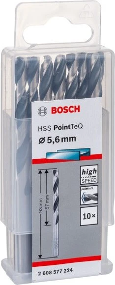 Bosch Professional HSS PointTeQ Spiralbohrer, 5.6x57x93mm, 10 Stück