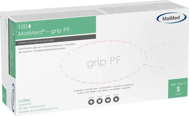 MaiMed Grip PF Latex unsteril Einweghandschuhe S, 100 Stück