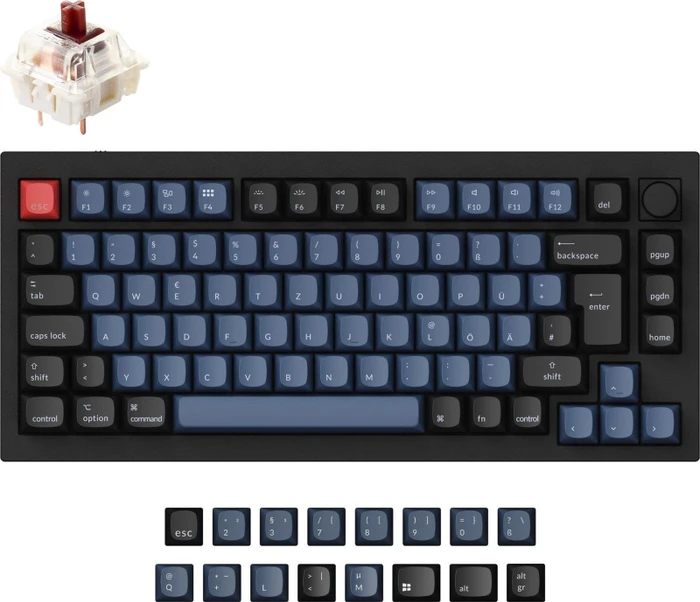 Keychron Q1 Knob, LEDs RGB, hot-swap, schwarz/blaugrau, Gateron G Pro BROWN, USB, DE