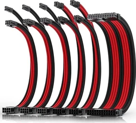 AsiaHorse Cable Extension Kit, 1x 24-Pin, 2x 4/8-Pin ATX, 3x 8-Pin PCIe, 16AWG, rot/schwarz, 30cm, aktualisiert