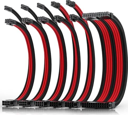 AsiaHorse Cable Extension Kit, 1x 24-Pin, 2x 4/8-Pin ATX, 3x 8-Pin PCIe, 16AWG, rot/schwarz, 30cm, aktualisiert