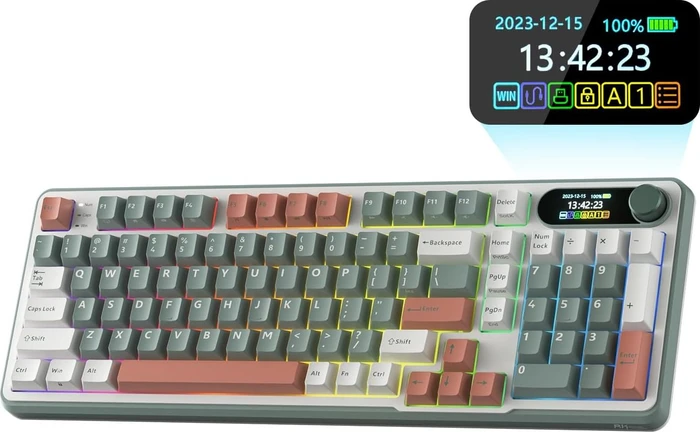 RK Royal Kludge S98, Clay Green, 96%, hot-swap, RK Linear Cream, USB/Bluetooth, US
