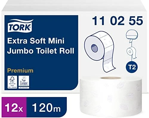 Tork Premium Mini Jumbo Großrollen-Toilettenpapier 3-lagig weiß, 12 Rollen